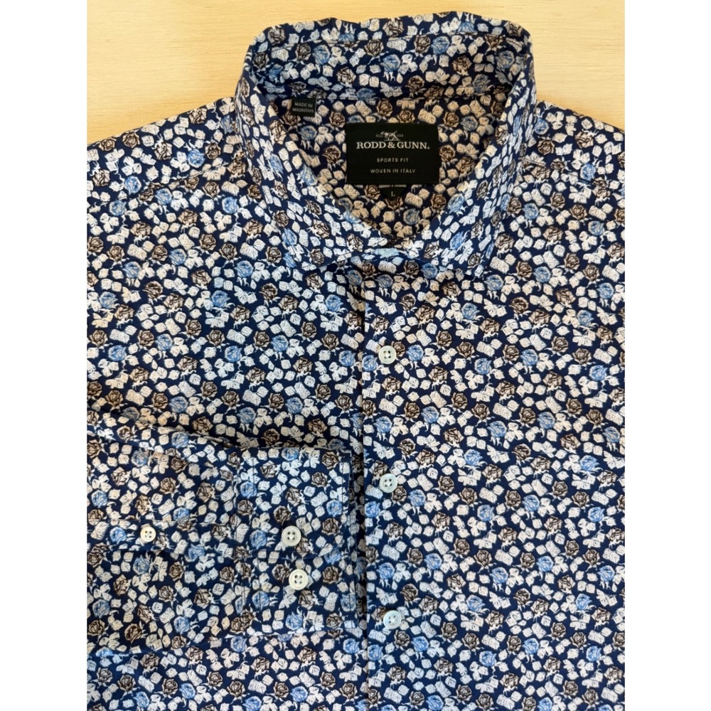 Rodd & Gunn Sports Fit Shirt Mens Blue Floral Button Up Woven In Italy Cotton -L